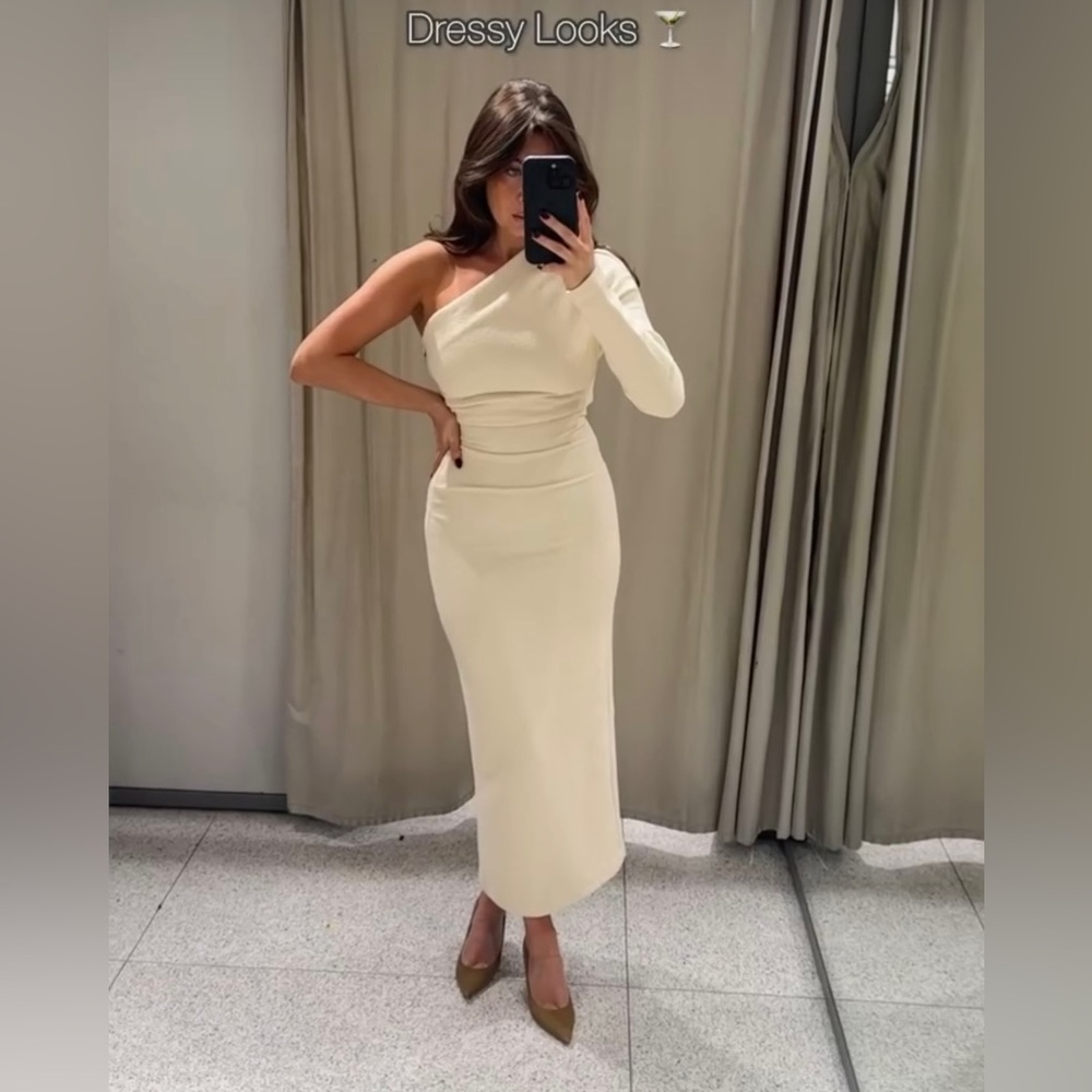 ZARA TEXTURED ASYMMETRIC DRESS - Picture 5 of 16